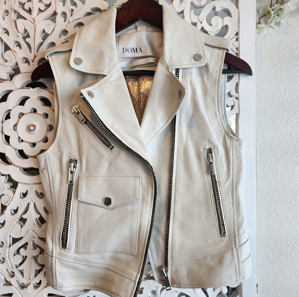 DOMA VEST LEATHER MOTORCYCLE JACKET, NEW SIZE SMALL WOT - Picture 2 of 16